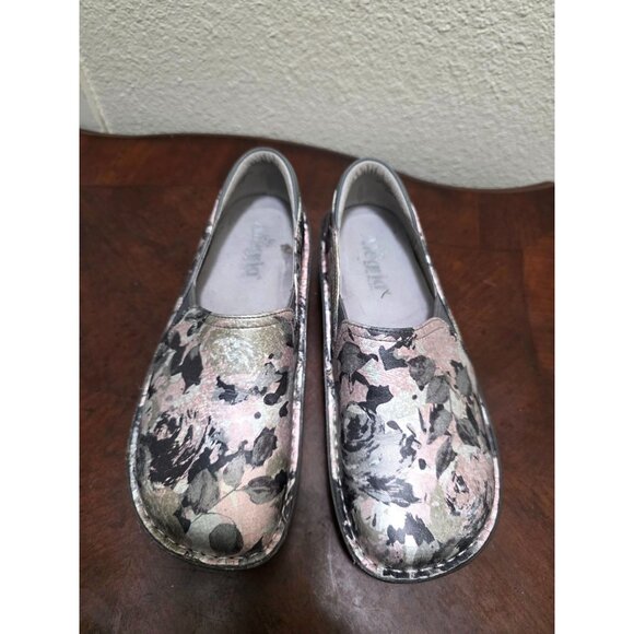 Alegria Debra Clog Leather Pink/Black Floral Slip-On Shoes Size 38 US 8 - Picture 2 of 9